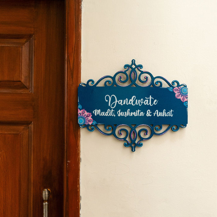 Handcrafted Dot Art Rectangular Name Plate 6 - Mounted on Entryway Wall