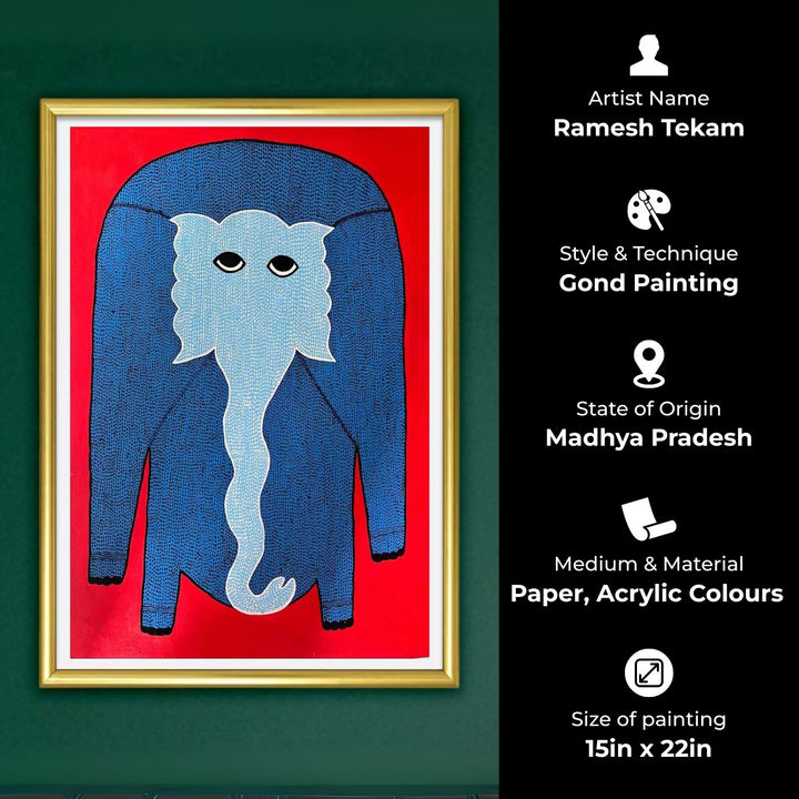 15 x 22 Inch | Elephant | Original Hand Painted Tribal Gond Art Painting | Acrylic Paints On Canvas