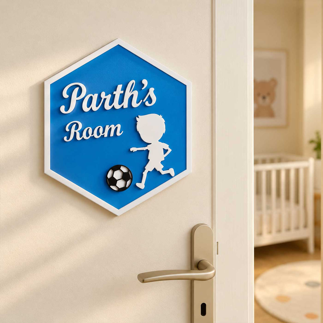 Football Theme Personalized Hexagon Acrylic Name Plate For Kids