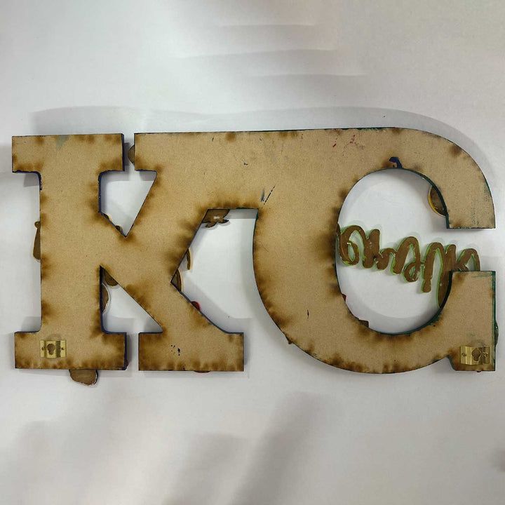 10 Inch Personalized Hand Painted Superhero Cocomelon Siblings Adventure Mdf Wood Monogram With 3D Letters - Top View Flat on Surface