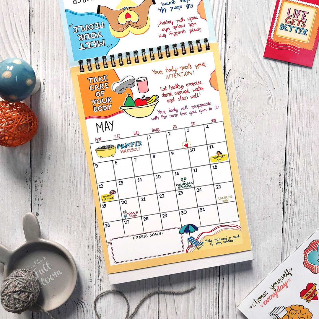 Self-care Contract 2026 Spiral Calendar With Holidays | 10+ Freebies Included