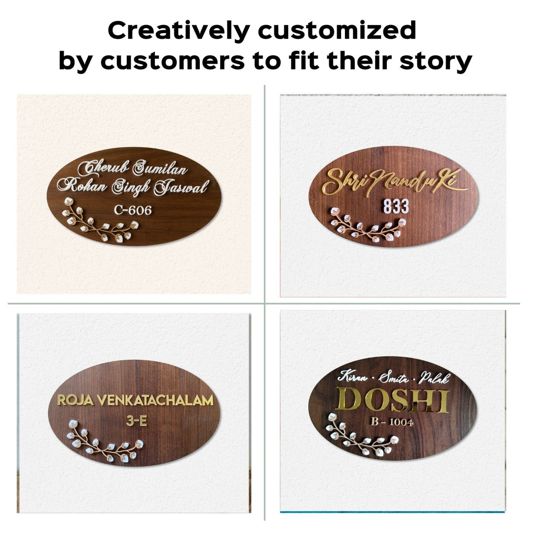 Personalised Wooden Oval Floral Name Plate 1 - Name Personalization Examples on Wall