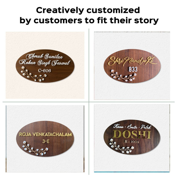 Personalised Wooden Oval Floral Name Plate 1 - Name Personalization Examples on Wall