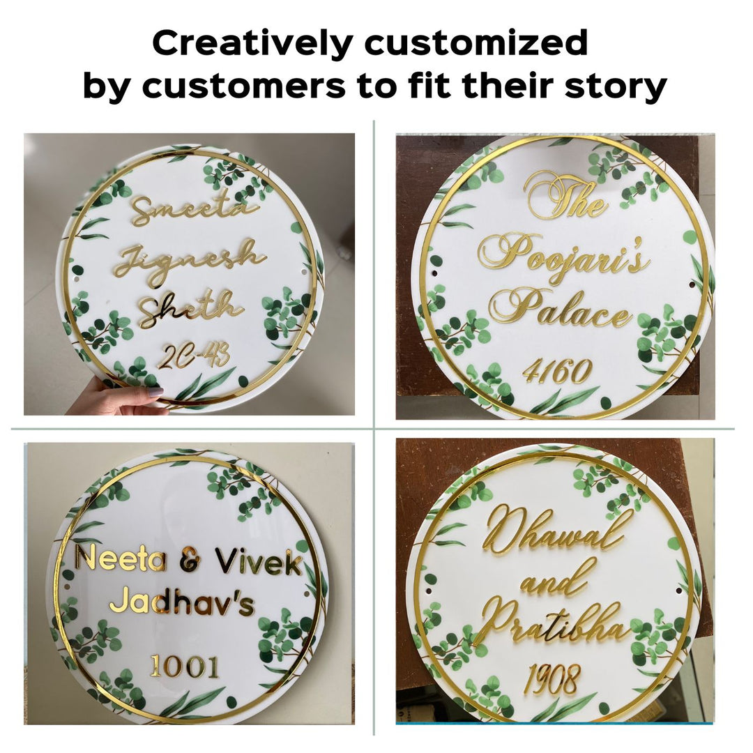 Personalised Acrylic Floral Round Nameplate - Name Personalization Example Display