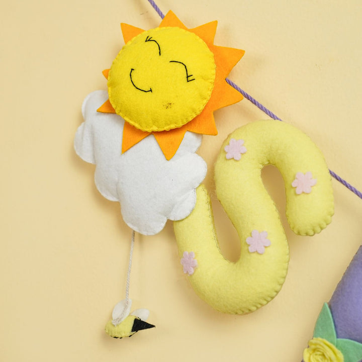 Handmade Personalized Felt Kids Bunting Hot Air Balloon - Close-up Hanging Soft Toy Detail