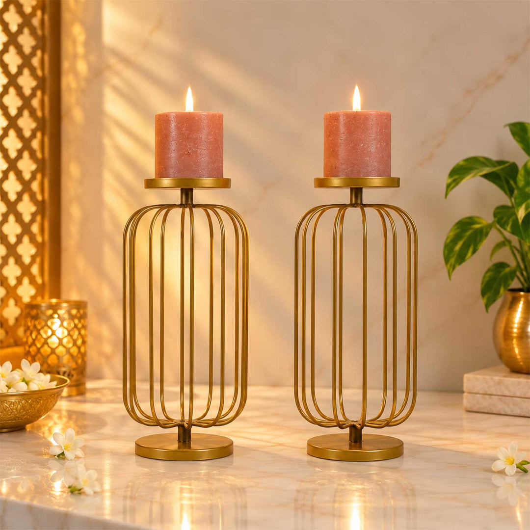Set of 2 | Handmade Wired Oval Metal Tealight Holders For Festive Decor