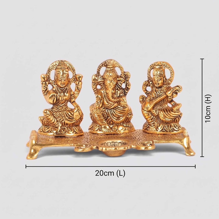 Handmade Lakshmi Ganesh Saraswati Aluminium Oil Lamp / Diya For Pooja Decor