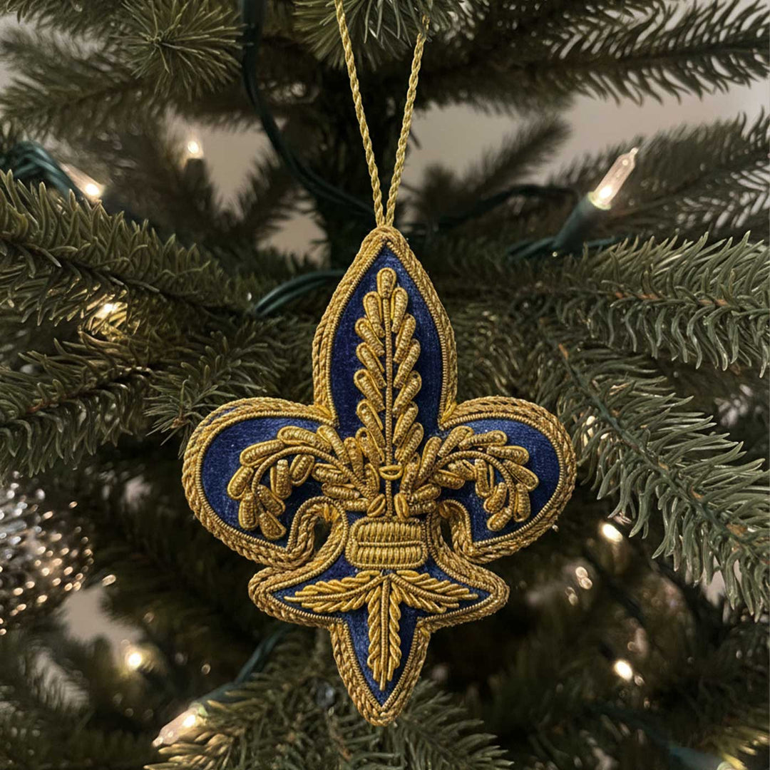 Fleur De Lis Blue Premium Zardozi Ornament