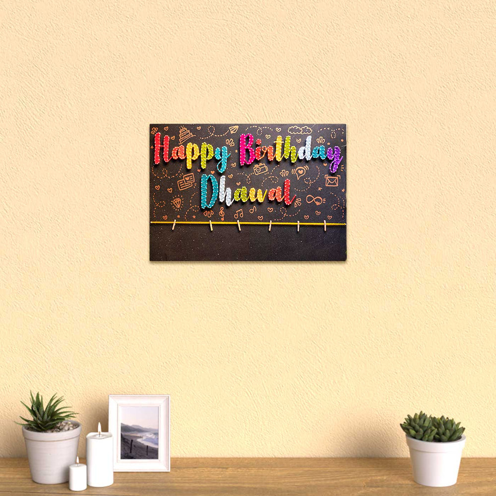 Personalized String Art Happy Birthday Mdf Wood Name Plate - Mounted on Wall Above Tabletop Decor