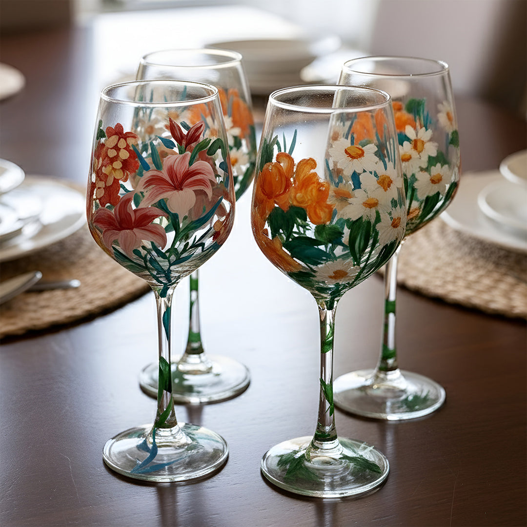 Hand-Painted Floral Primavera Wine Glass