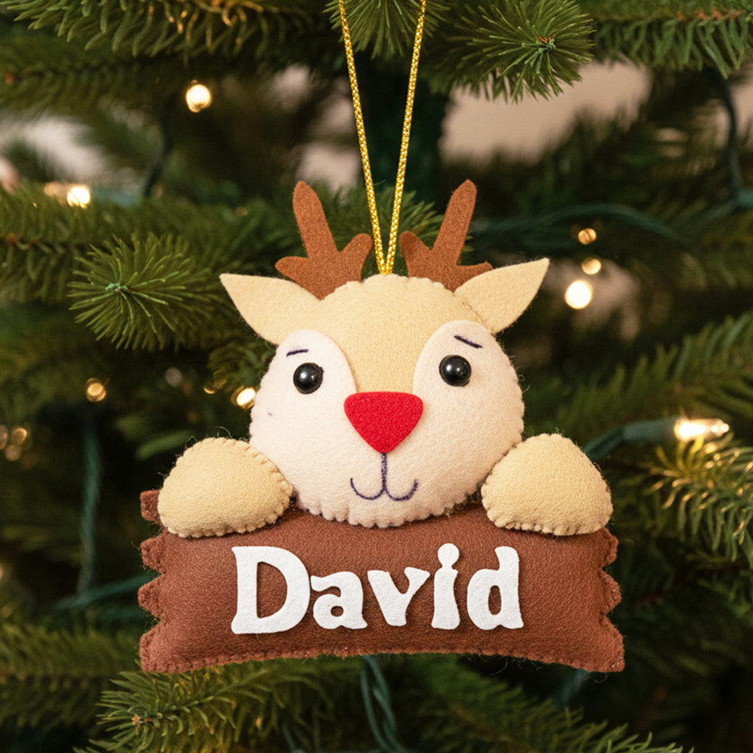 Personalized Reindeer Felt Ornament For Christmas Tree Decoration