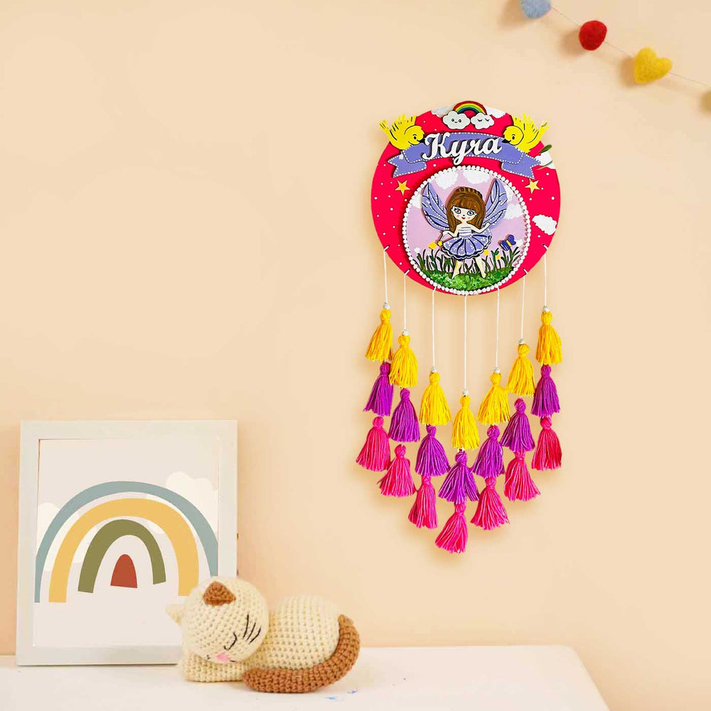 Personalized Hand Painted Fairy In A Blooming Garden Mdf Wood Kids Name Plate - Hanging on Wall Display