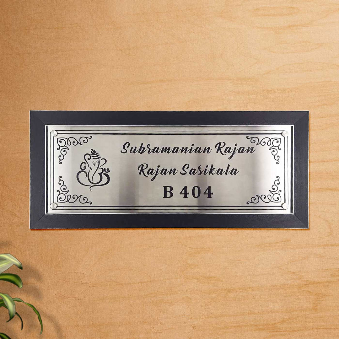 Personalized Engraved Rectangle Ganesha Theme Stainless Steel Name Plate