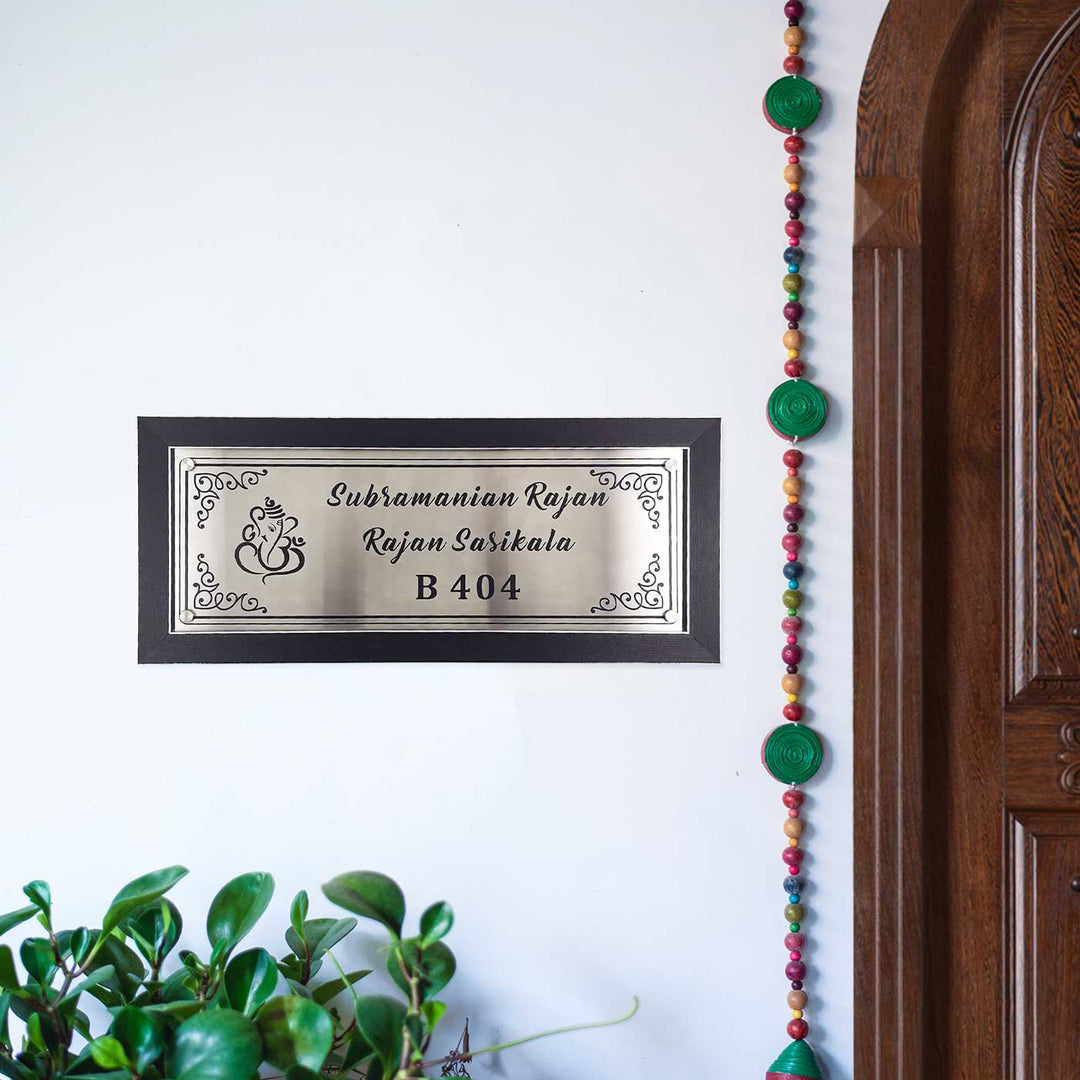 Personalized Engraved Rectangle Ganesha Theme Stainless Steel Name Plate