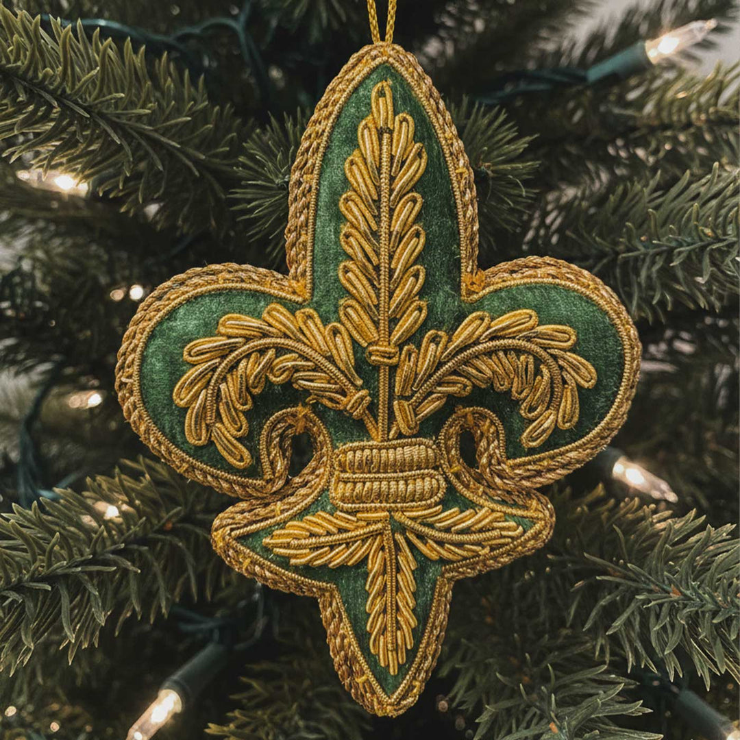 Fleur De Lis Green Premium Zardozi Ornament