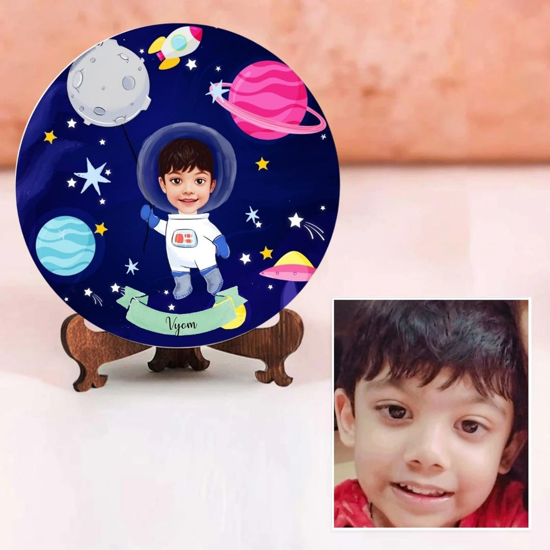 Photo Caricature Nameplate With Stand For Kids 2 - Front View with Personalized Illustration