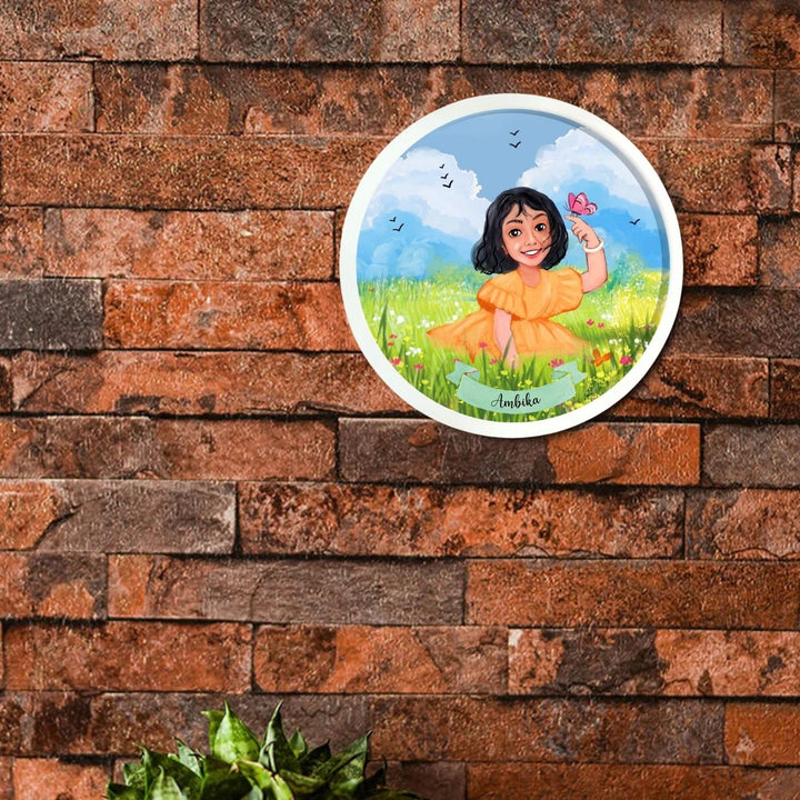 Photo Caricature Nameplate With Stand For Kids 1 - Mounted on Brick Wall at Distance