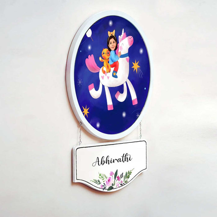 Photo Caricature Hanging Nameplate Teens Kids 5 - Side View Hanging on Wall