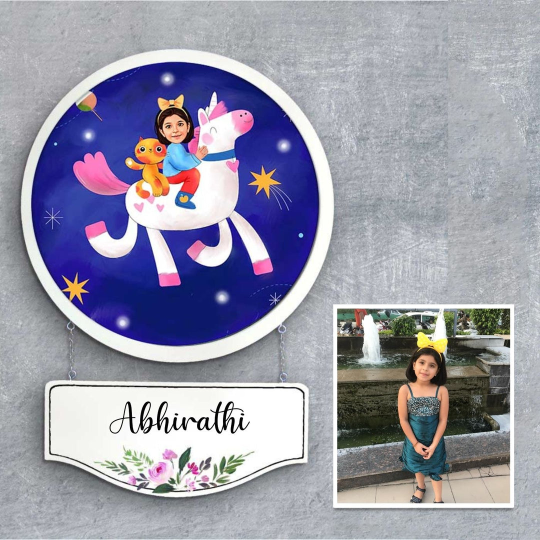 Photo Caricature Hanging Nameplate Teens Kids 5 - Mounted on Wall with Personalization