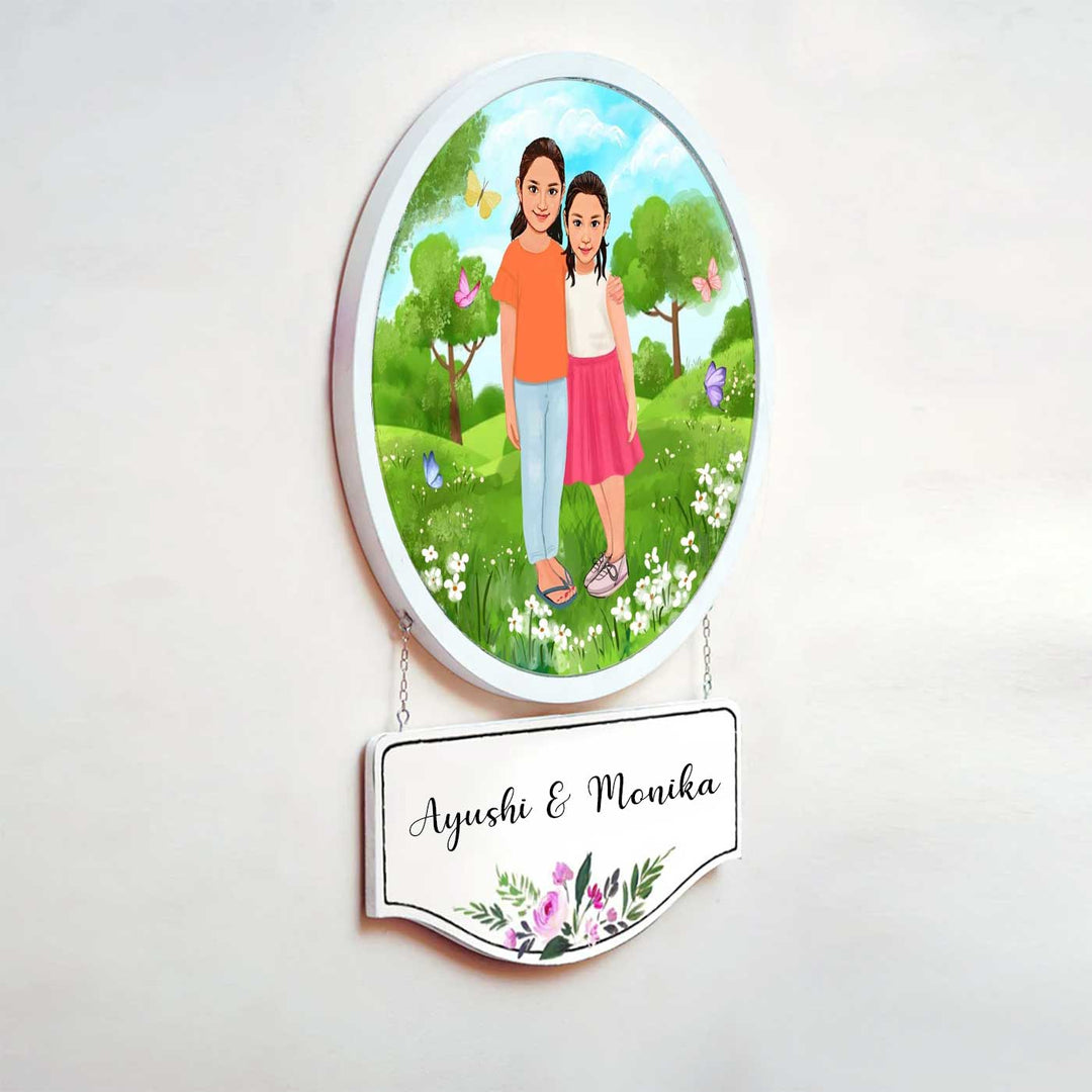 Photo Caricature Hanging Nameplate Teens Kids 1 - Hanging Wall Sign with Nameplate