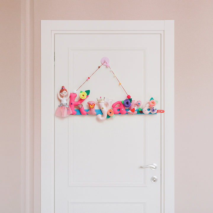 Ballerina Doll Name Plate For Kids - Hanging on Door Front View