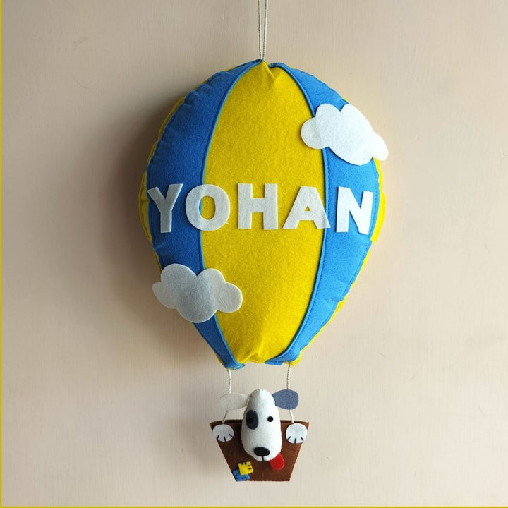 Personalized Hot Air Balloon Felt Name Plate For Kids - Hanging Display Front View