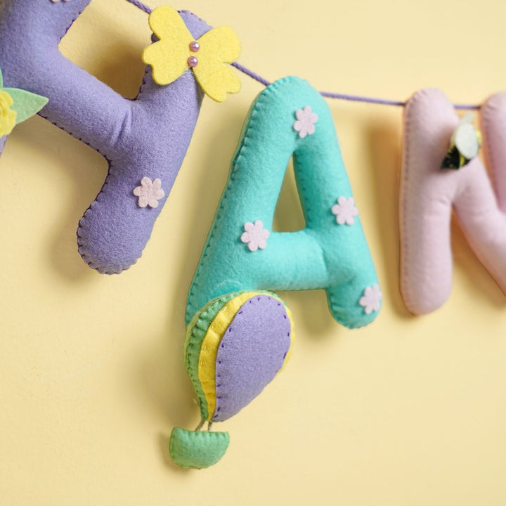 Handmade Personalized Felt Kids Bunting Hot Air Balloon - Close-up of Hanging Letter Decoration