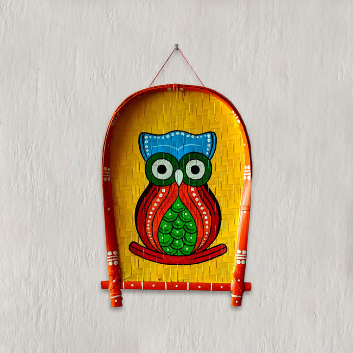 Handpainted Owl Kulo Bengali Themed Bamboo Wall Decor