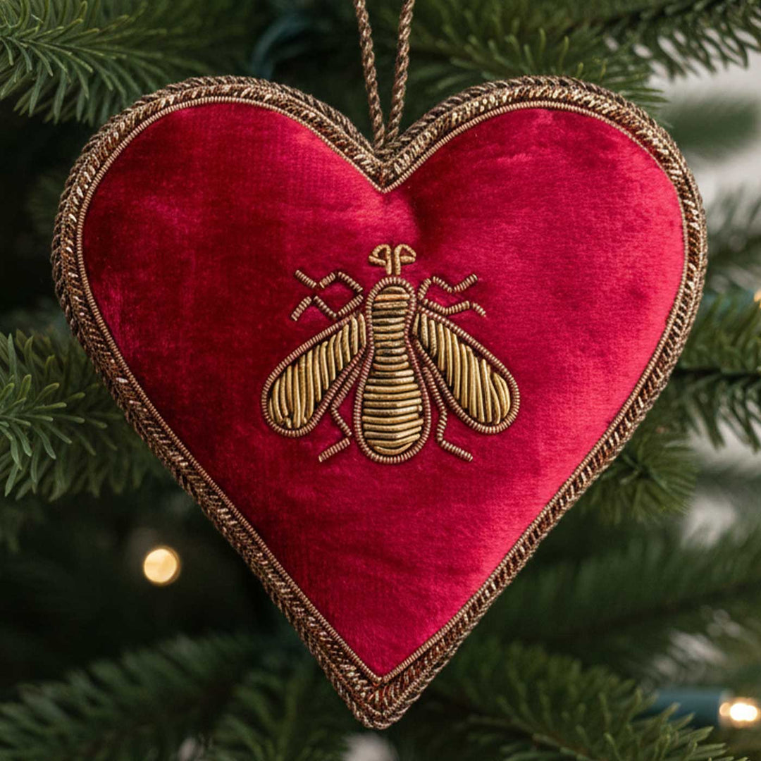 Red Bee Heart Cotton Premium Zardozi Ornament