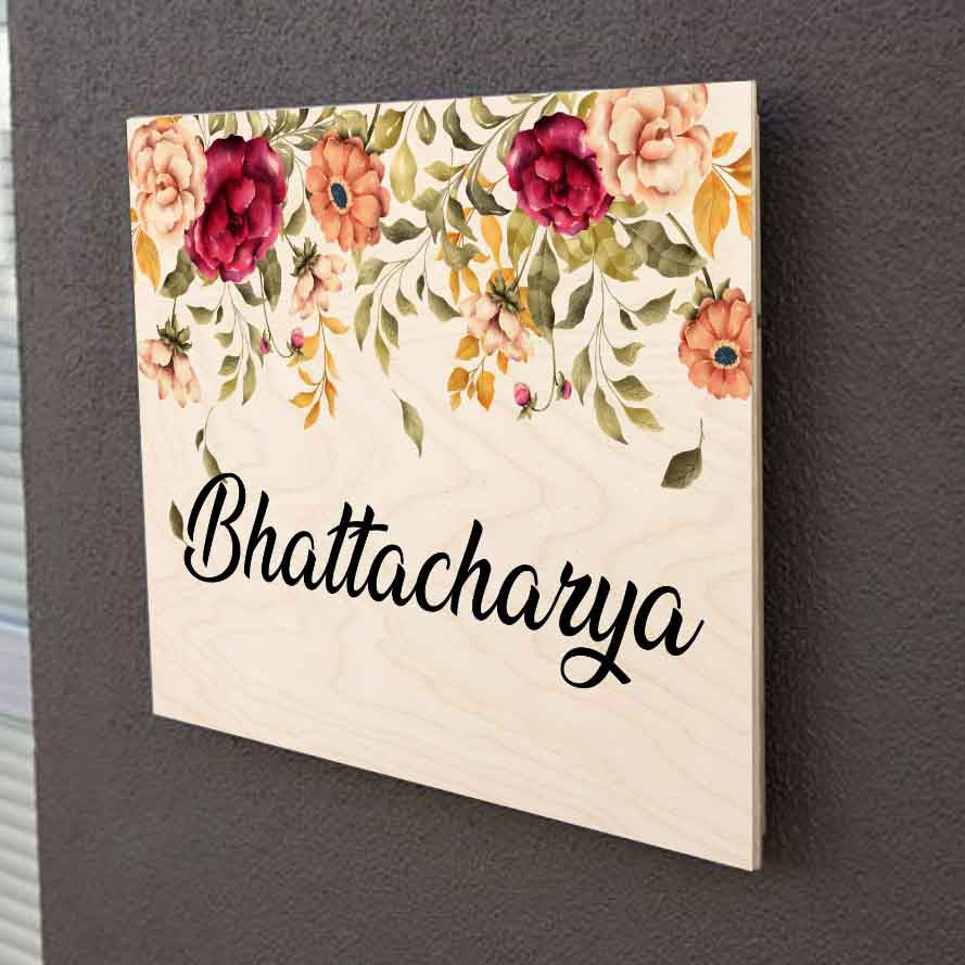 Printed Floret Wooden Rectangle Nameplate - Side View Showing Mounted Wall Placement