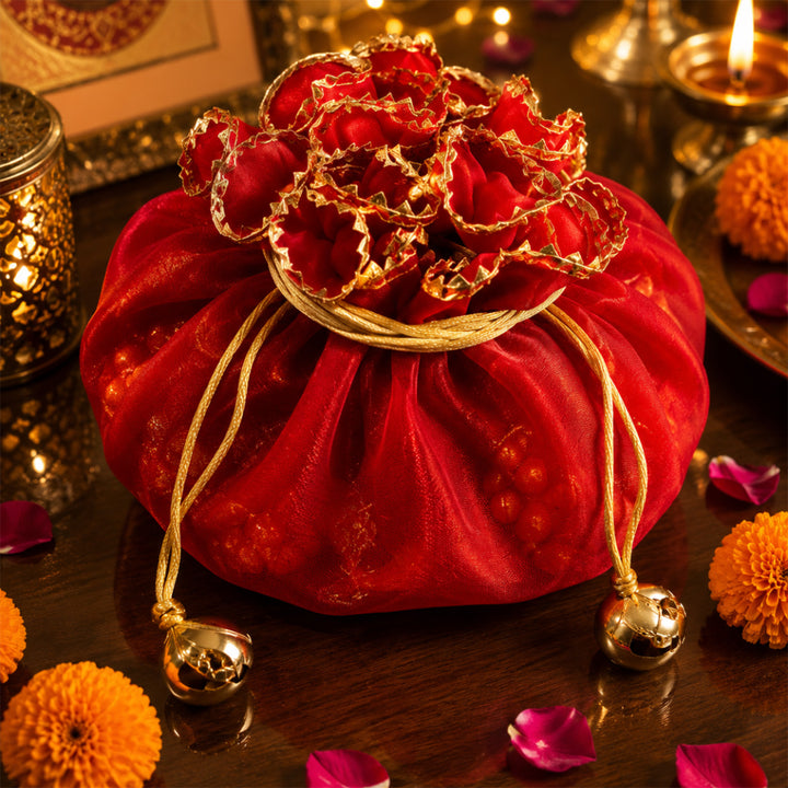 Laal Utsav Red Jute Toran Set with Red Potli For Festive Decor