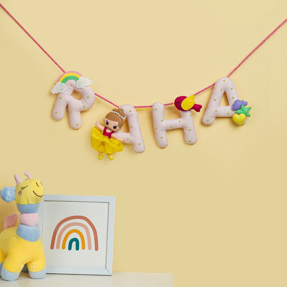 Handmade Personalized Felt Kids Bunting Princess Rainbow - Name Personalization Hanging Display