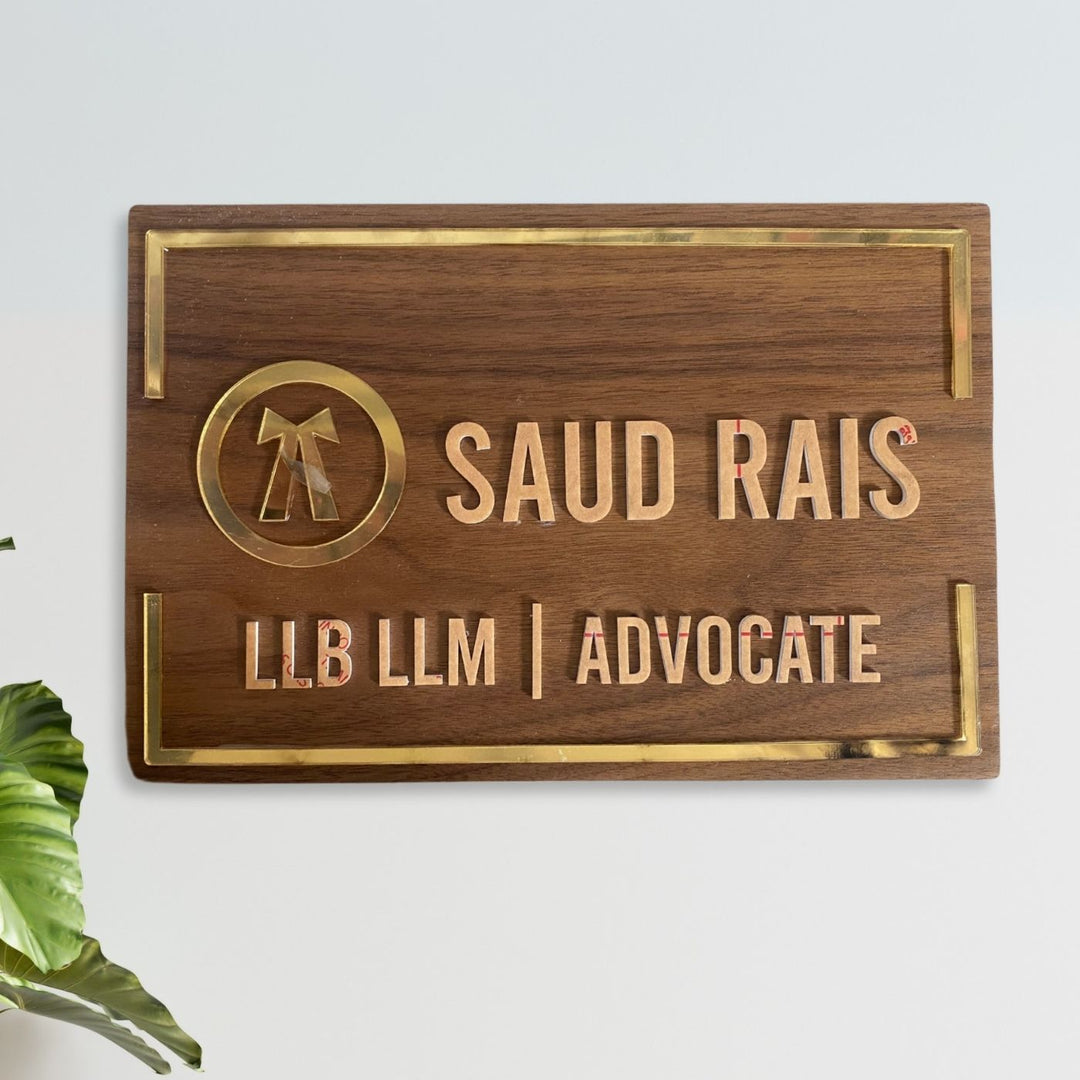 Personalised Krishna Wooden Name Plate For Advocate - Front View with Name Personalization