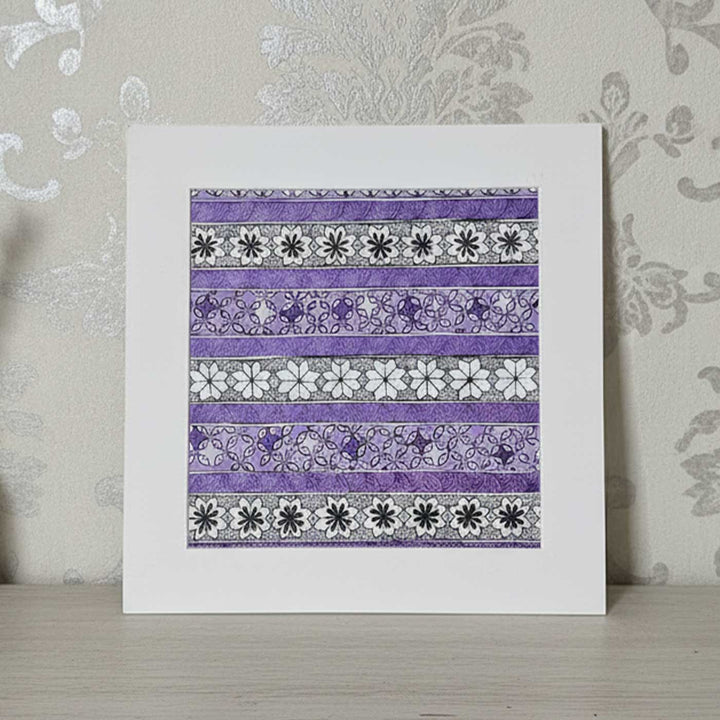 8 x 8.5 Inch | Traditional Purple & White Madhubani Style Drawing With Frame