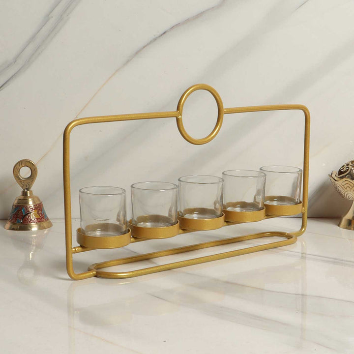 Handmade Rectangular Metal & 5 Glass Tealight Holder For Festive Decor