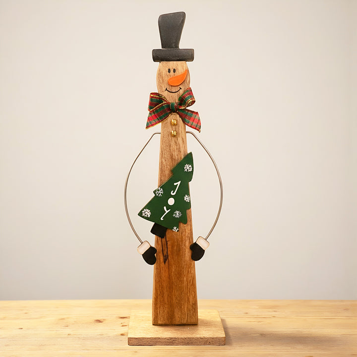 15 Inch | Handmade Snowman Standy Wooden Table Decor