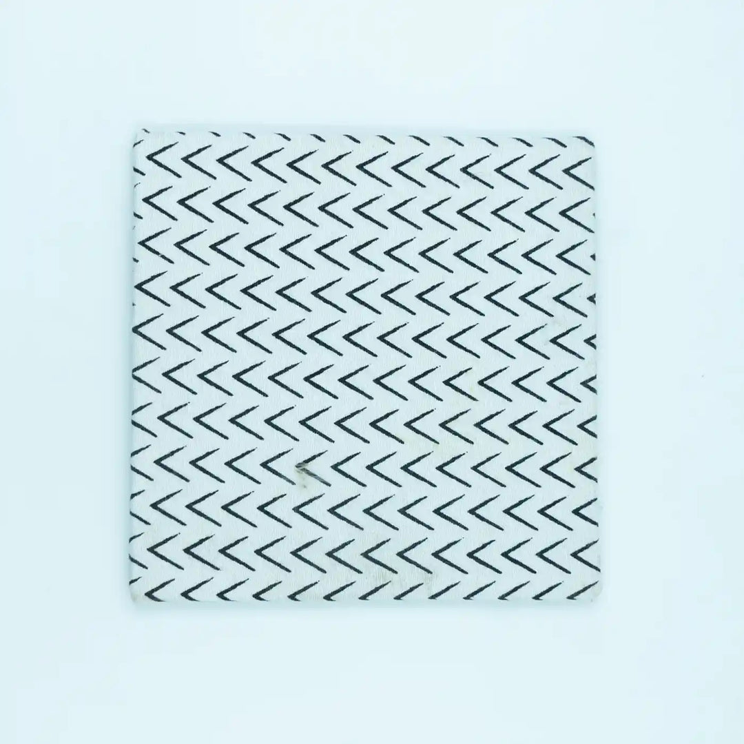 Black And White Cotton Fabric Coated MDF Square Coaster Set Minimalist Table Addition | Set of 4