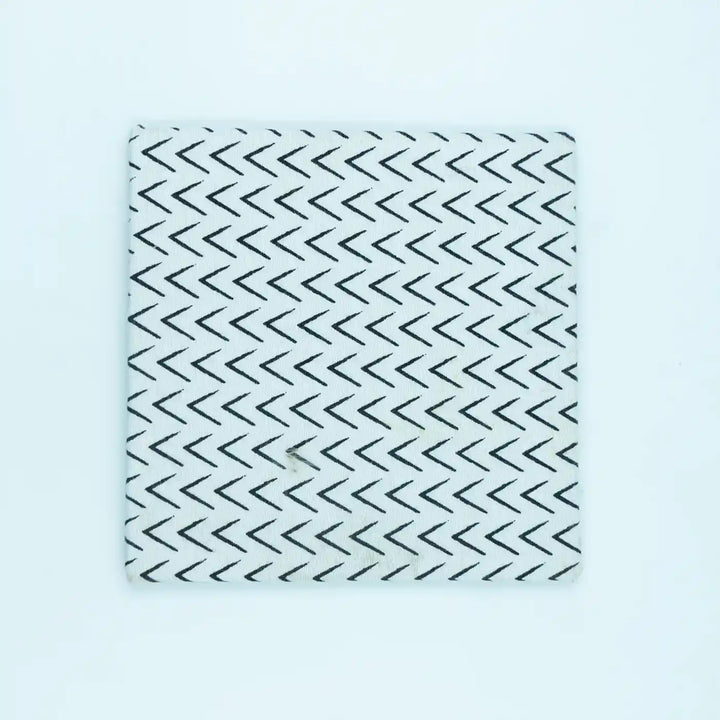 Black And White Cotton Fabric Coated MDF Square Coaster Set Minimalist Table Addition | Set of 4