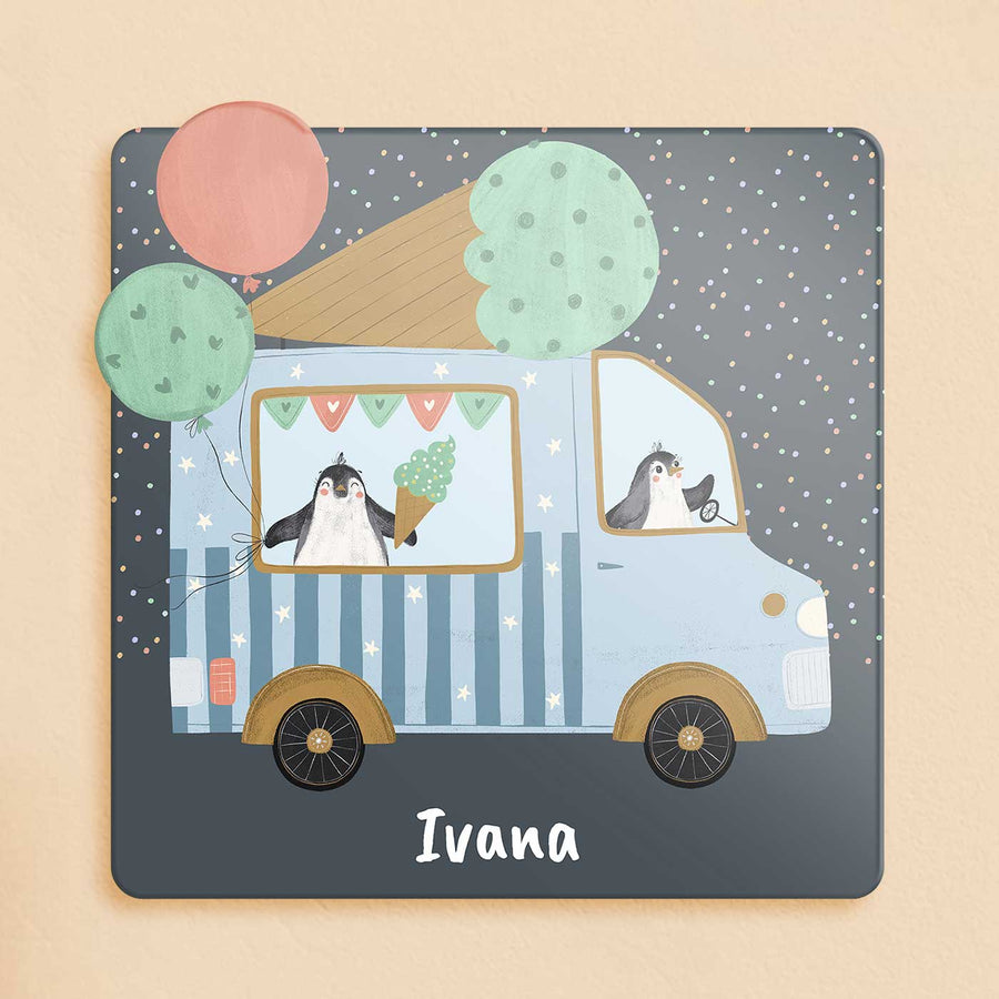 Personalized Ice Cream Fun Theme Acrylic Kids Name Plate - Front View with Name Personalization