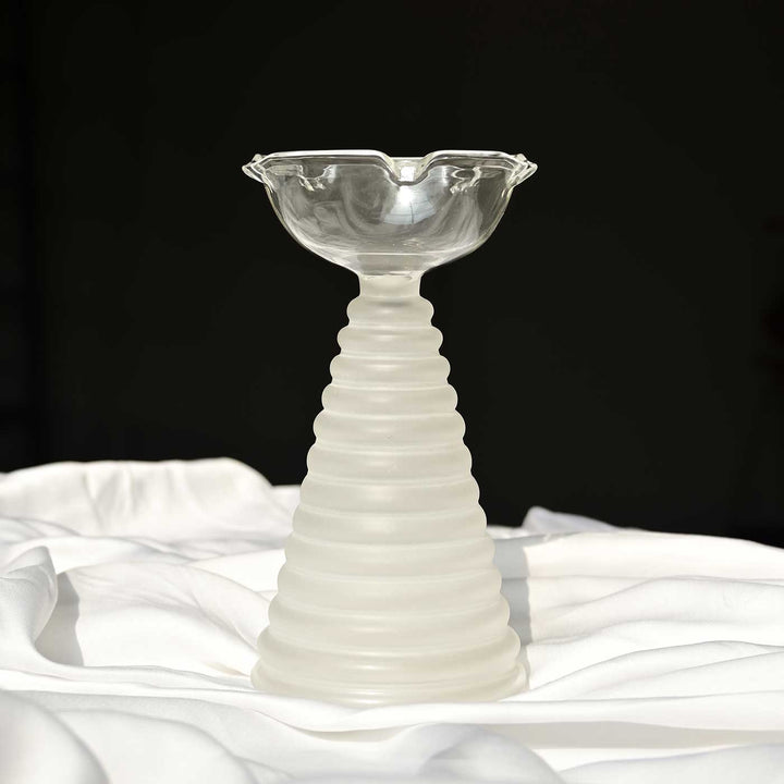 Handmade Clear Frosted Borosilicate Glass Oil Lamp / Diya | 5.9 inch