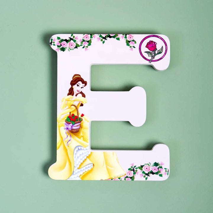 Handmade Yellow Princess Theme MDF Wood 3D Wall Letter For Kids - E