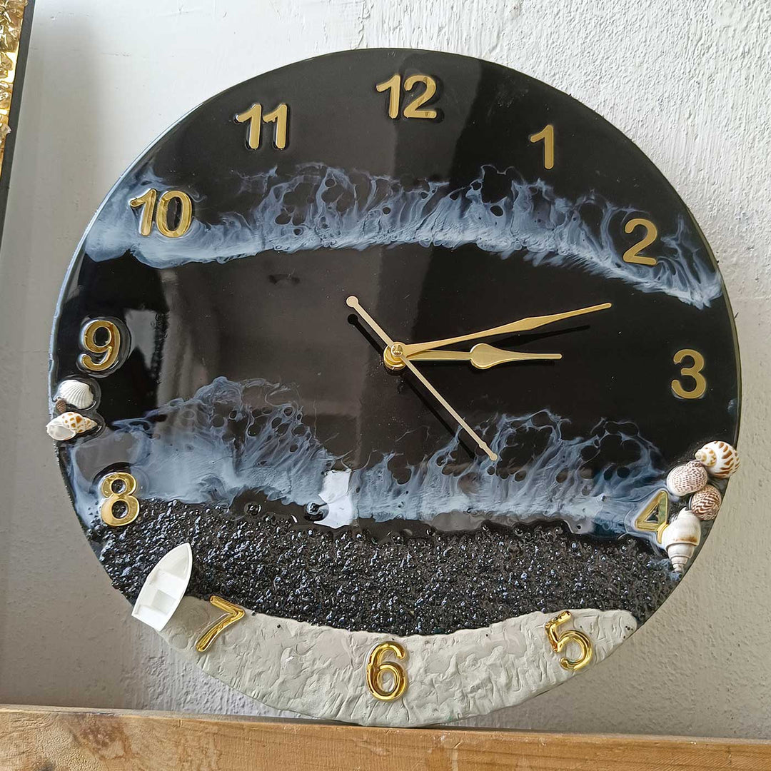Handmade Black Beach Theme Resin Wall Clock