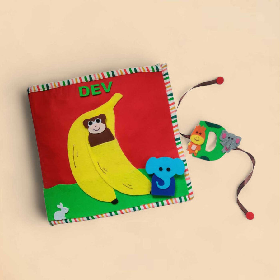 Handmade Animals Activity Book Felt Kids Rakhi And Toy Combo - Front View with Accessories