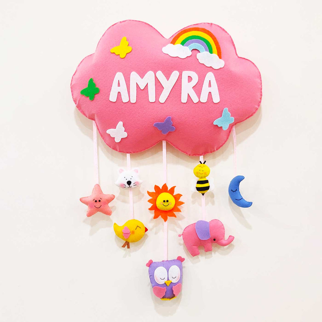 Personalized Handmade Cloud & Butterfly Theme Felt Kids Name Plate
