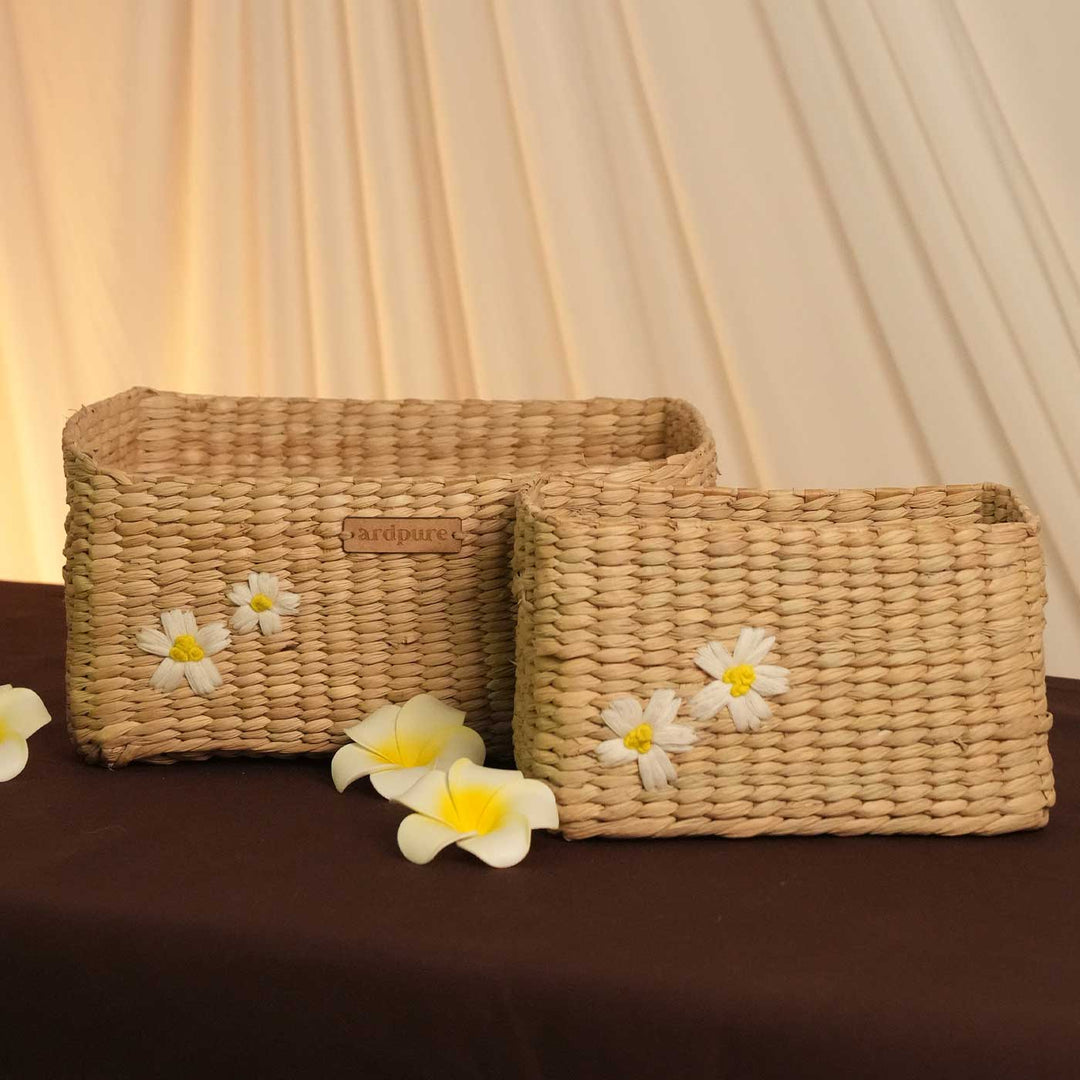 Handmade Floral Embroidered Kauna Grass Organizer