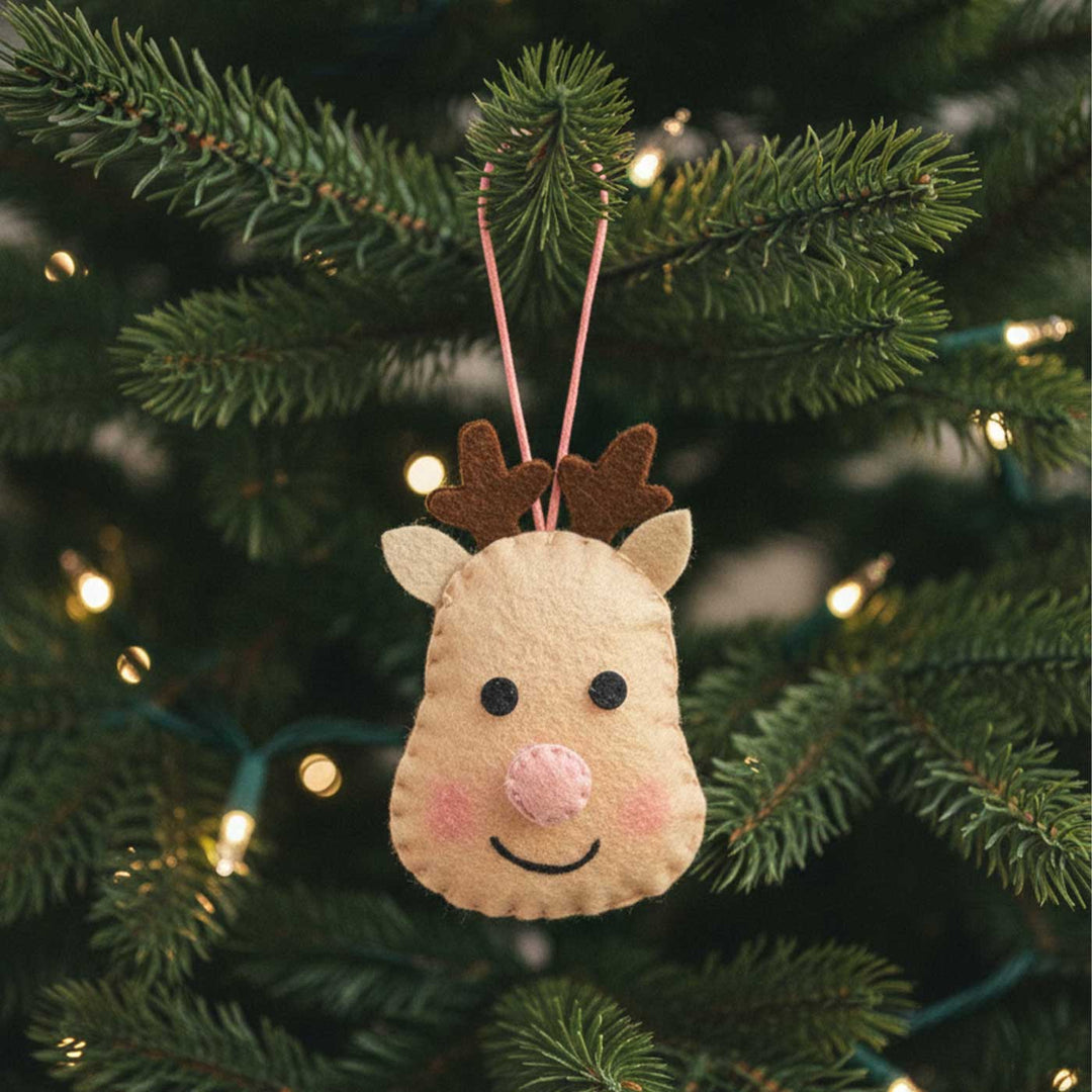 Handmade Felt Reindeer Face Christmas Ornaments