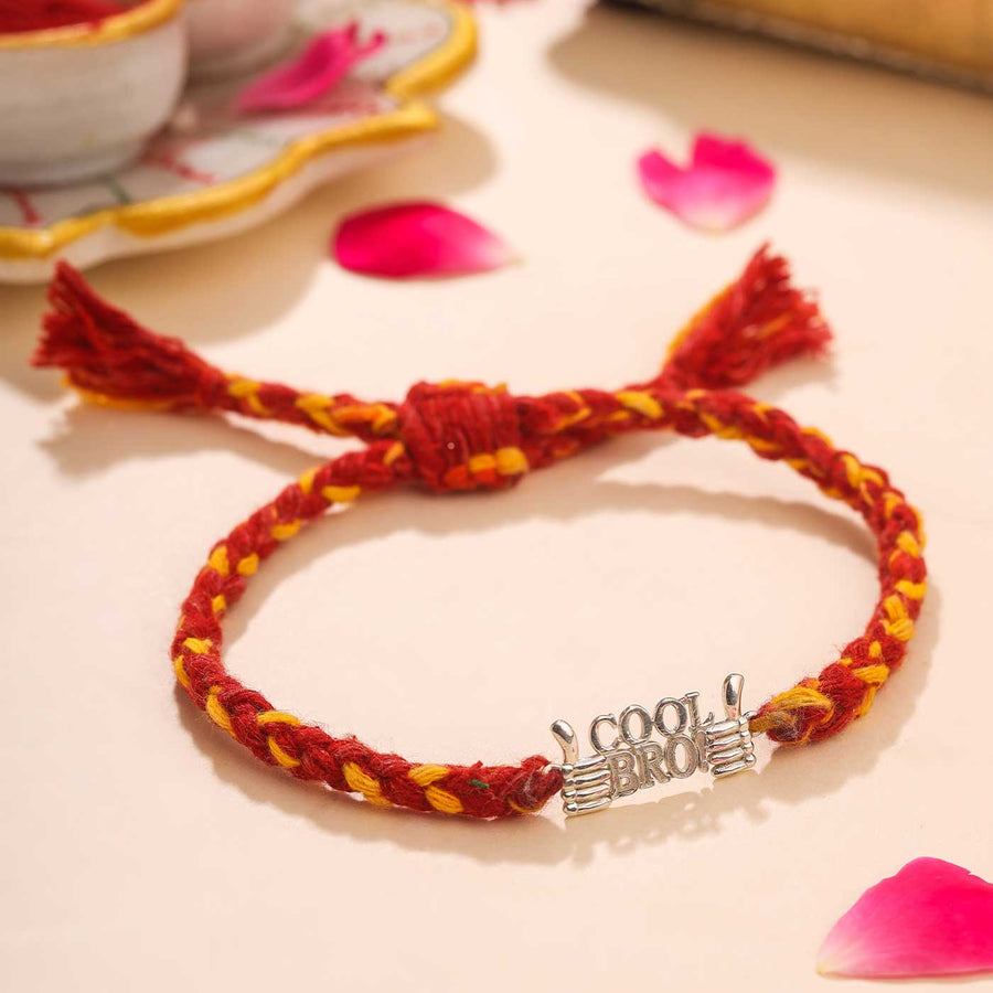 Handmade Cool Bro Design Silver Rakhi For Brother - Front View