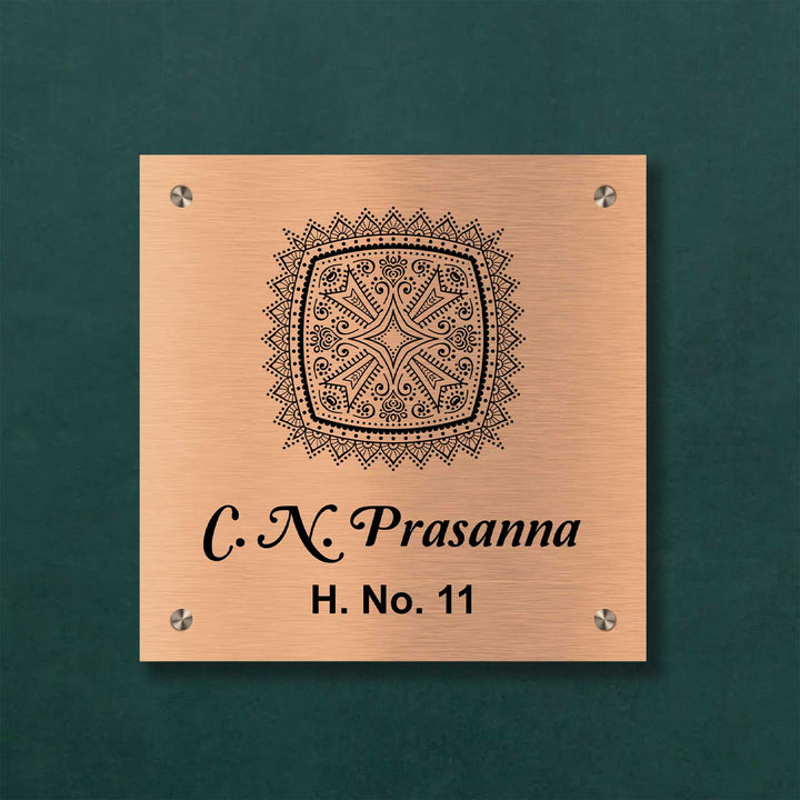 Personalized Weatherproof Ethereal Engraved Gold Stainless Steel Name Plate - Front View Mounted on Wall