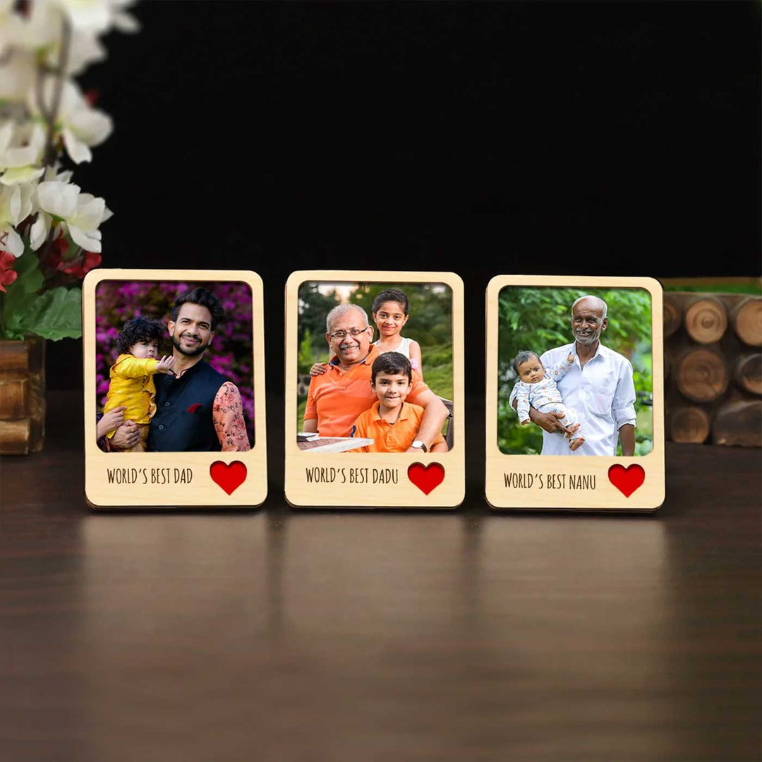 Photo Personalized Three Generations Theme Wooden Fridge Magnet For Fathers | Set Of 3