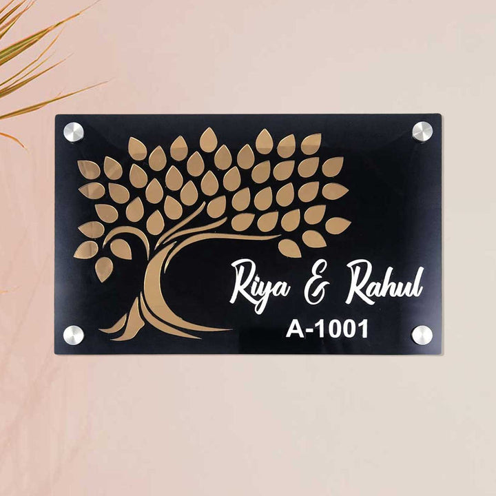 Personalized Tree Theme Acrylic Name Plate - Mounted on Wall Front View